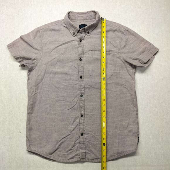 Prana Breathe Button Down Shirt Mens  Small Taupe Short Sleeve Micro Strips - Picture 13 of 13